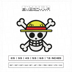 LUFFY SKULL X ONE PIECE Embroidery Design - machine embroidery design file