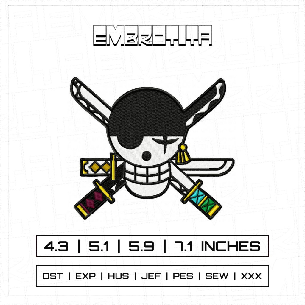 ZORO ONE PIECE 2 Embroidery Design - machine embroidery design file