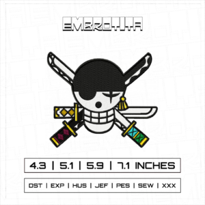 ZORO ONE PIECE 2 Embroidery Design - machine embroidery design file