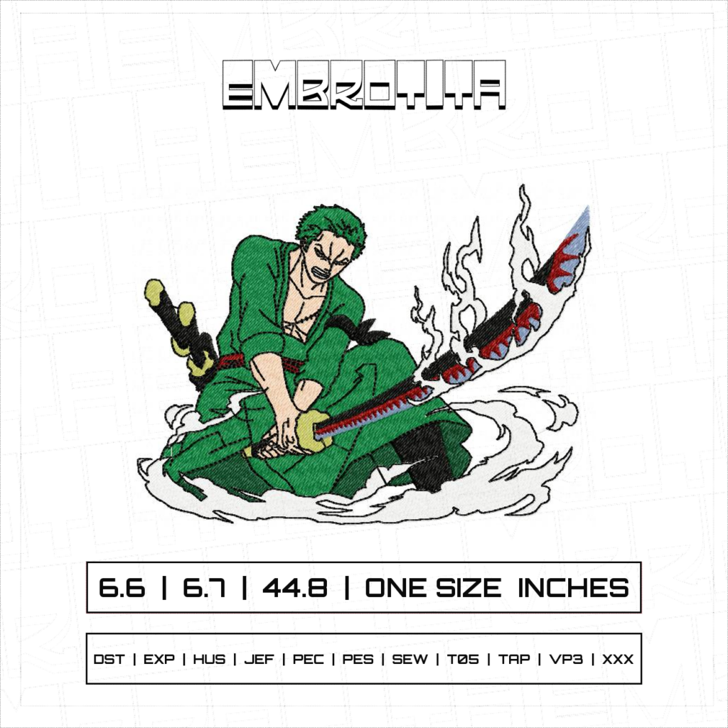 ZORO SMOKE X ONE PIECE Embroidery Design - machine embroidery design file
