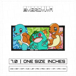 BULBASAUR CHARMANDER SQUIRTLE X POKEMON Embroidery Design - machine embroidery design file