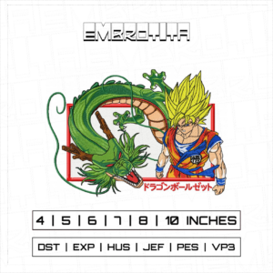 GOKU & SHENRON 6 X DRAGON BALL Embroidery Design - machine embroidery design file